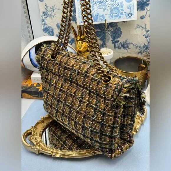 🆕 KURT GEIGER LONDON 🧿 NWOT Large Kensington X Tweed Shoulder Bag, Black Brown - Picture 4 of 16